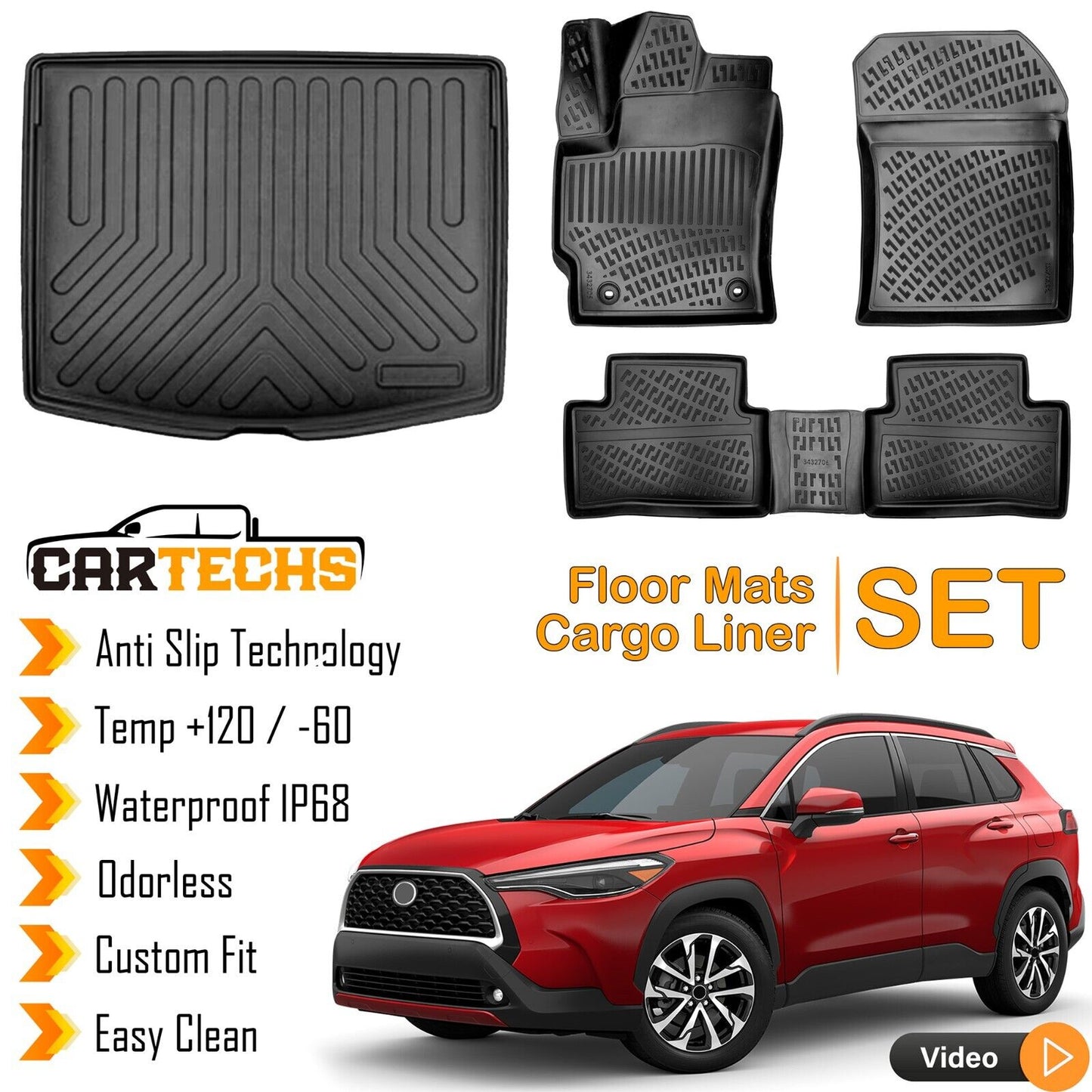 Floor Mats + Cargo Trunk Liner Fits Toyota Corolla Cross 2022-2024 Black SET
