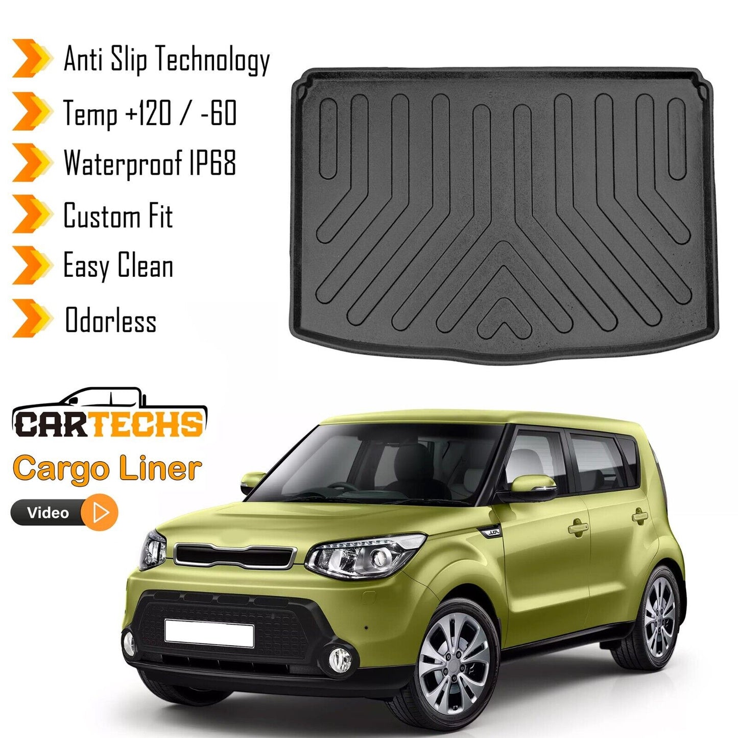 Cargo Liner Rear Trunk Floor Mat Fits Kia Soul 2020-2024 3D Boot Tray Black