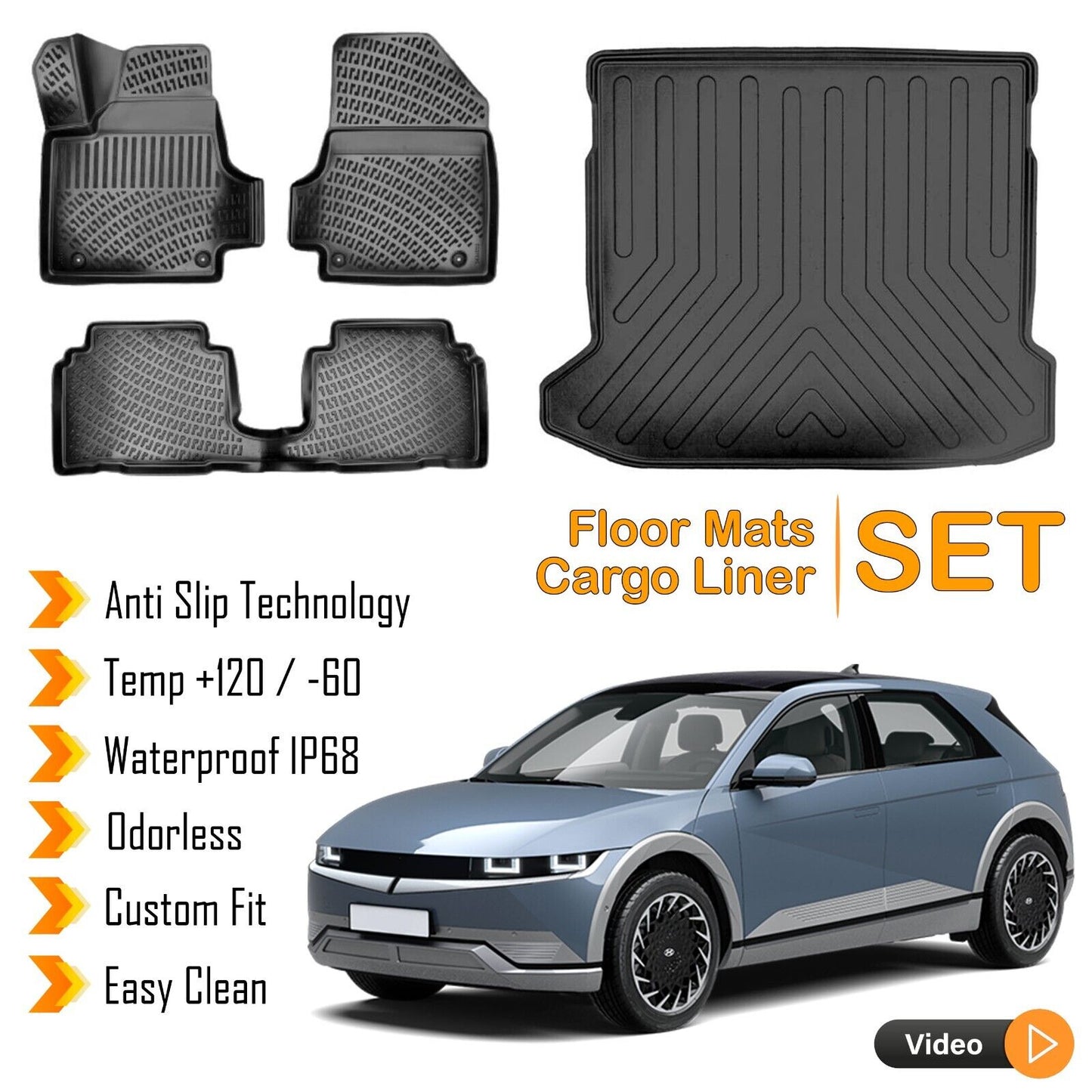 Floor Mats + Cargo Trunk Liner For Hyundai Ioniq 5 2021-2023 3D Molded Black SET