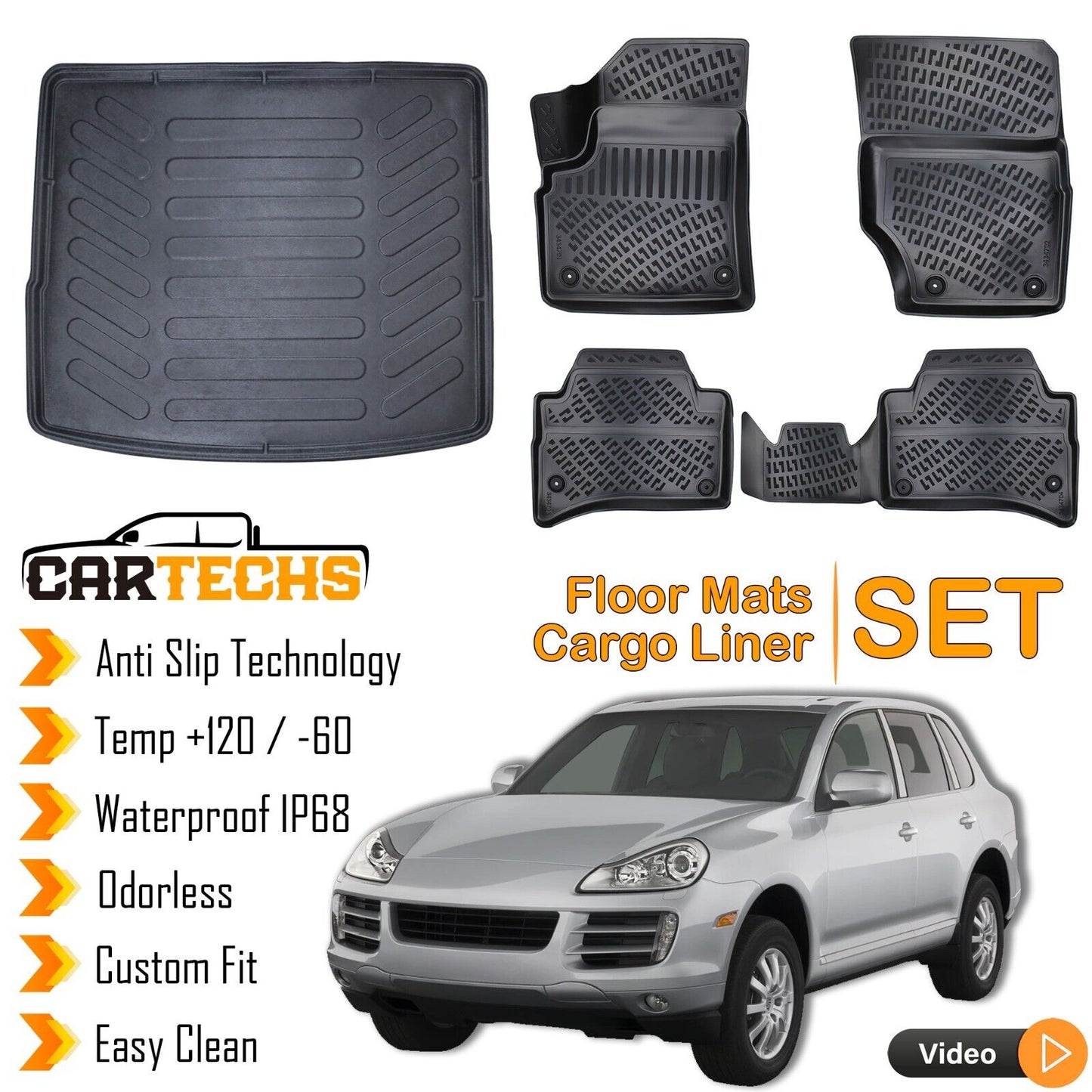 Floor Mats + Cargo Trunk Liner Fits Porsche Cayenne 2003-2010 3D Waterproof SET