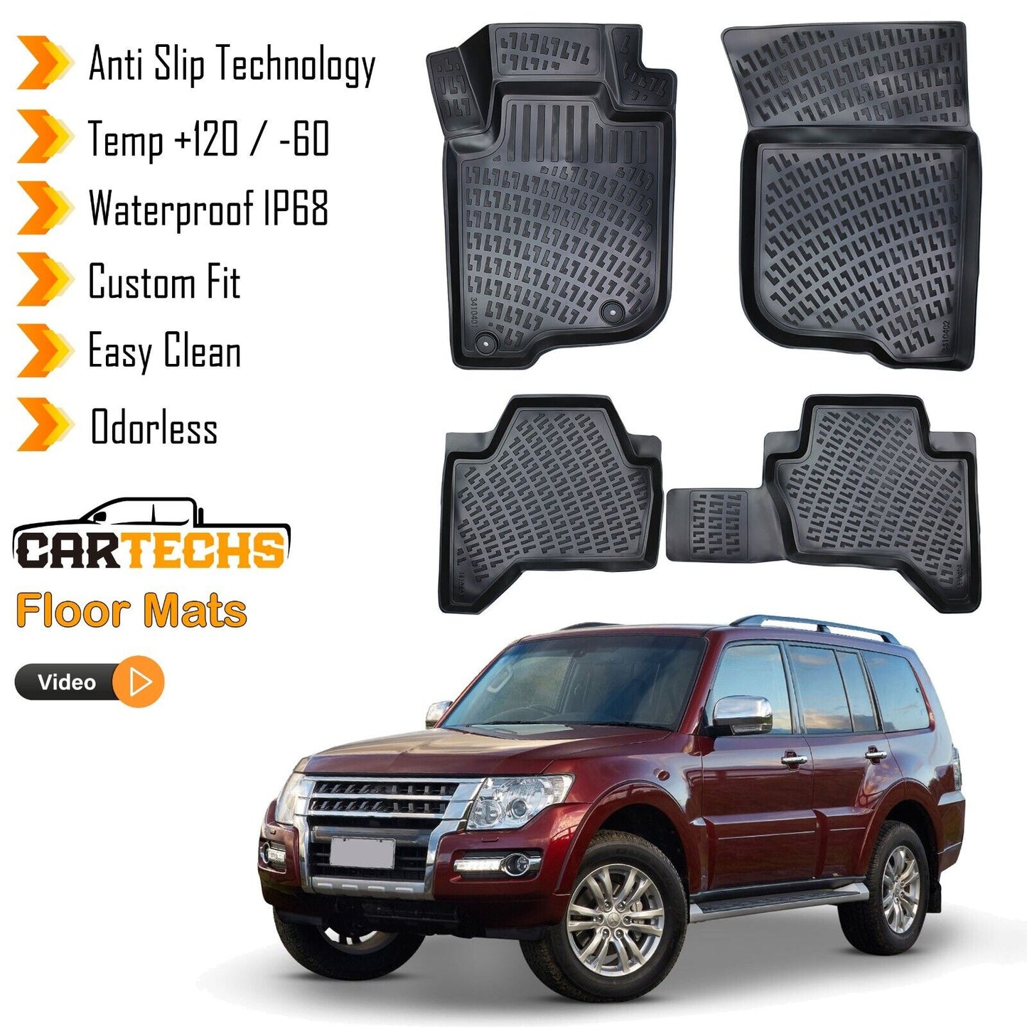 Floor Mats Liner Fits Mitsubishi Pajero / Montero 2006-2021 Waterproof 3D Molded