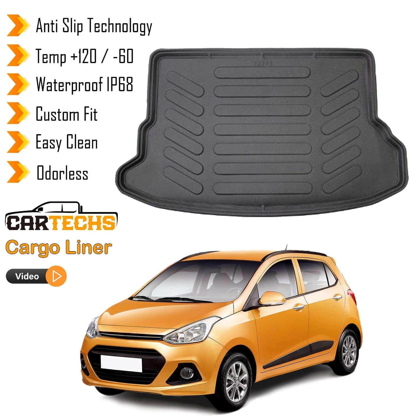 Cargo Liner Rear Trunk Floor Mat Fits Hyundai i10 2013-2019 Boot Tray Black