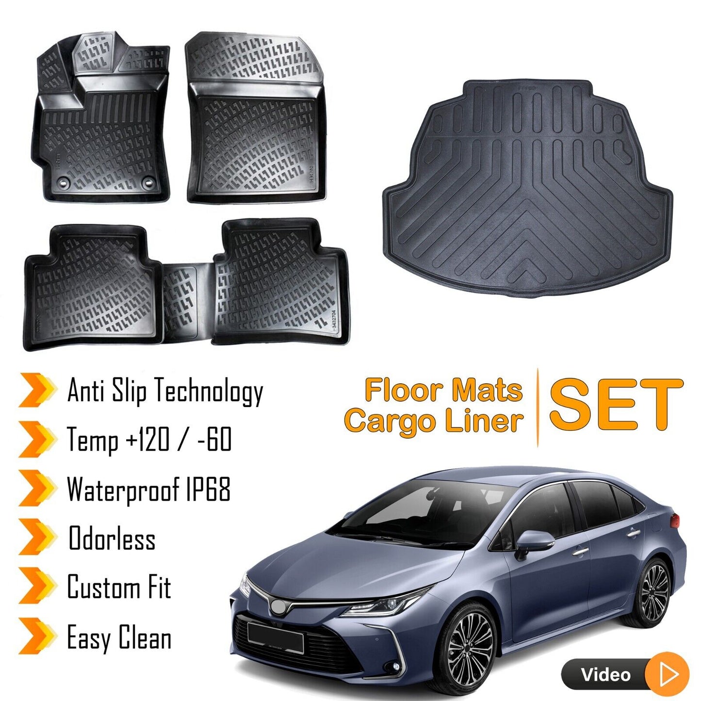 Floor Mats + Cargo Trunk Liner Fits Toyota Corolla SEDAN 2018-2024 3D Molded SET