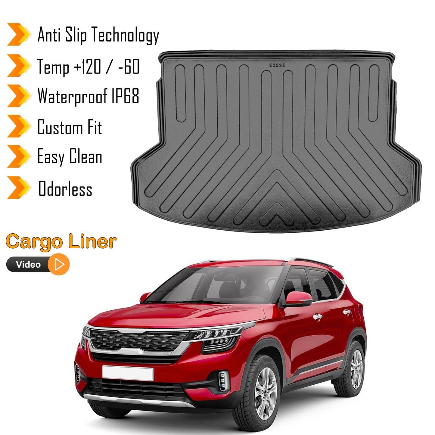 Cargo Liner Rear Trunk Floor Mat Fits Kia Seltos 2020-2024 Boot Tray Black