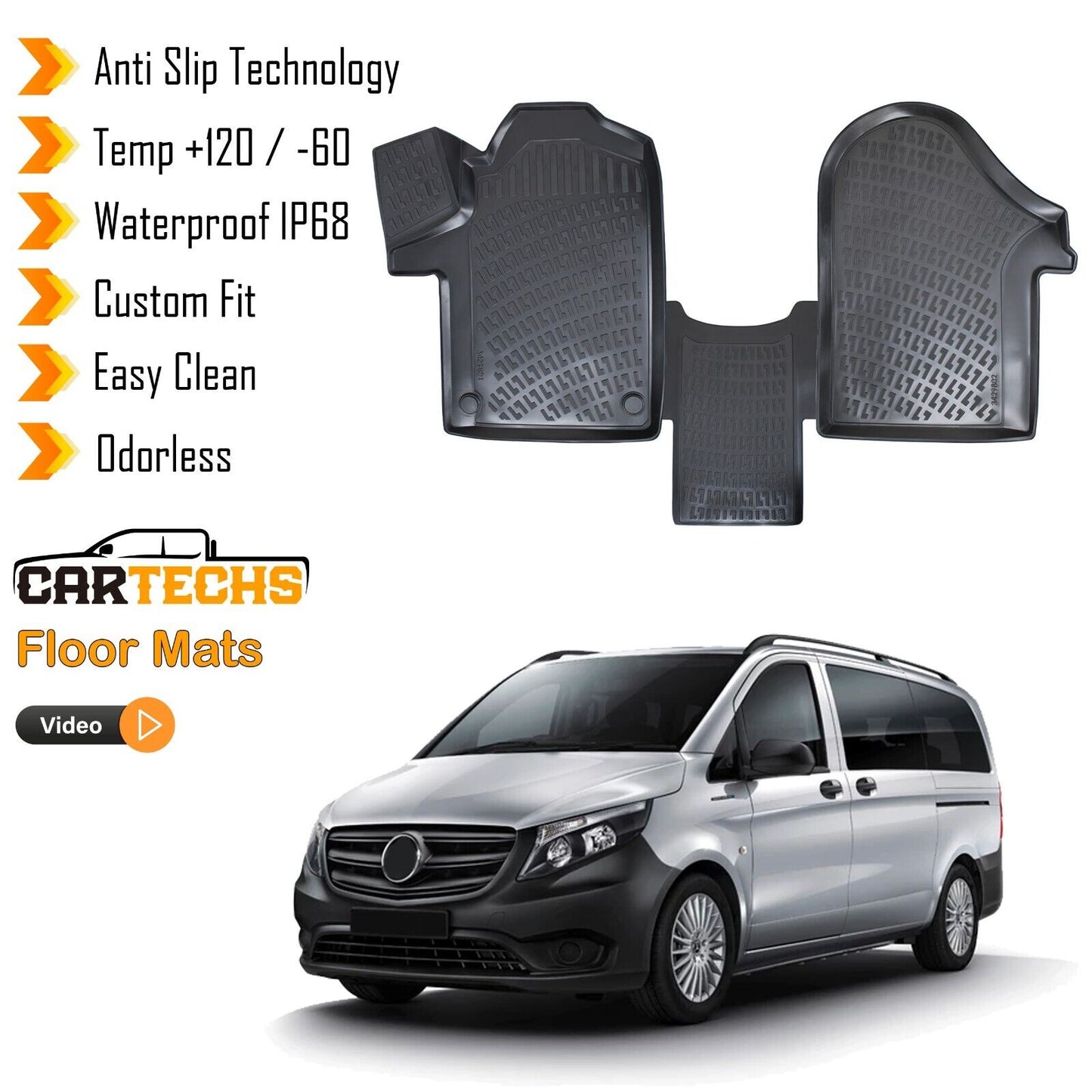 Floor Mats Liner For Mercedes Metris Viano 2014 -2022 Waterproof 3D Molded Black