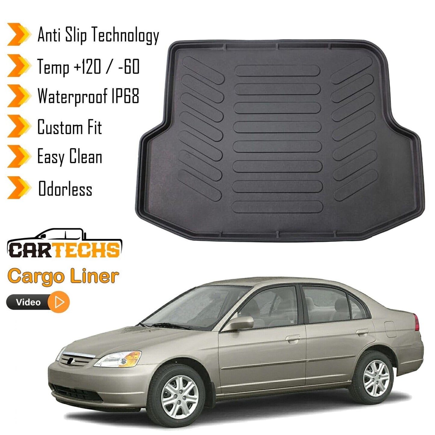 Cargo Liner Rear Trunk Floor Mat For Honda Civic Sedan 2001-2005 All Weather