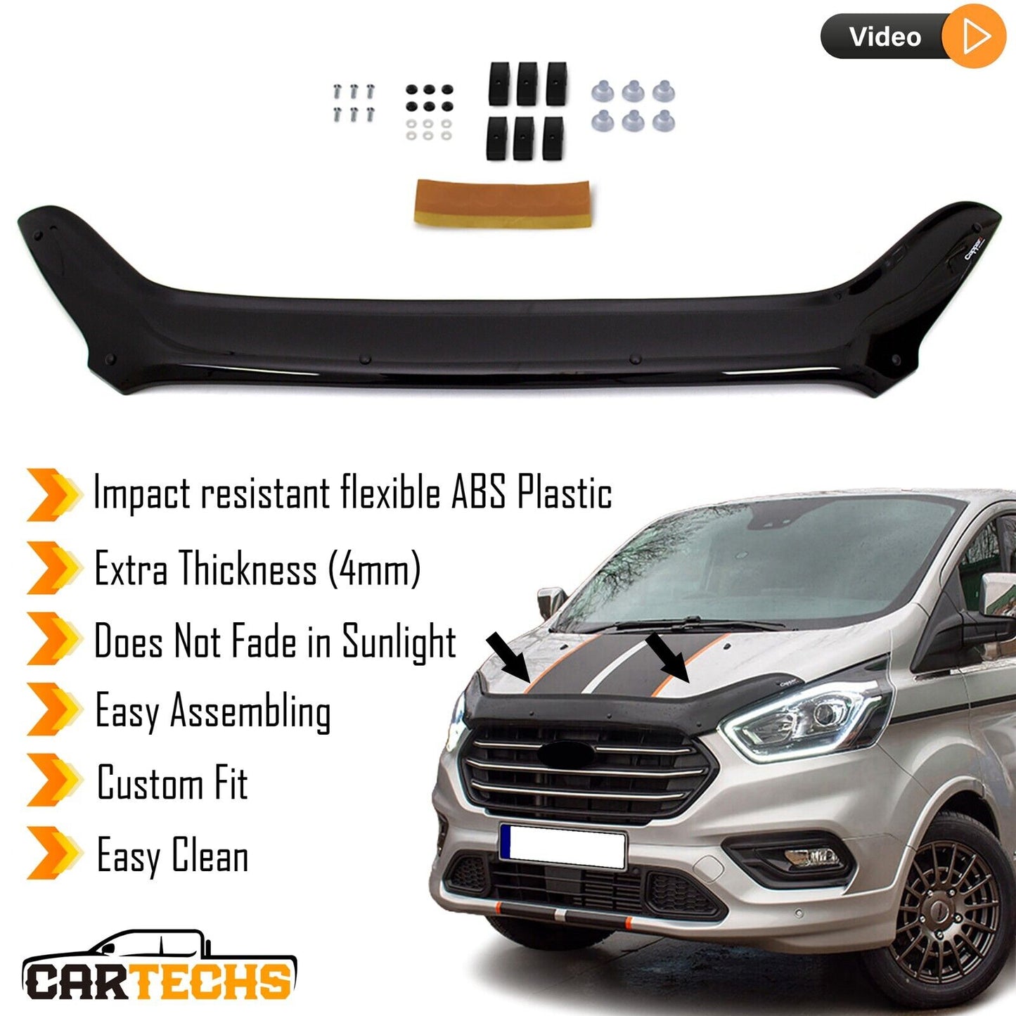 Hood Deflector Guard Fits Ford Transit Custom 2018-2022 Bug Shield Protector