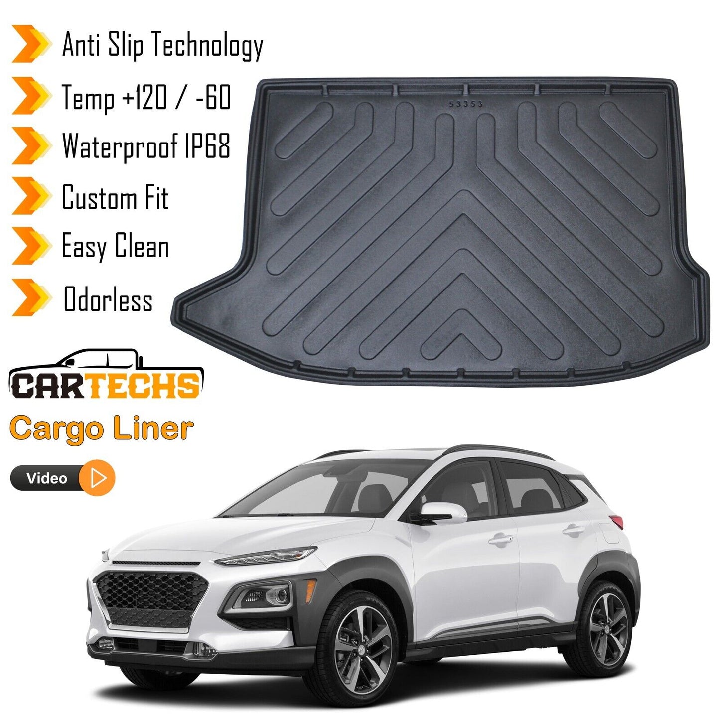 Cargo Liner Rear Trunk Floor Mat For Hyundai Kona 2018-2024 All Weather Black