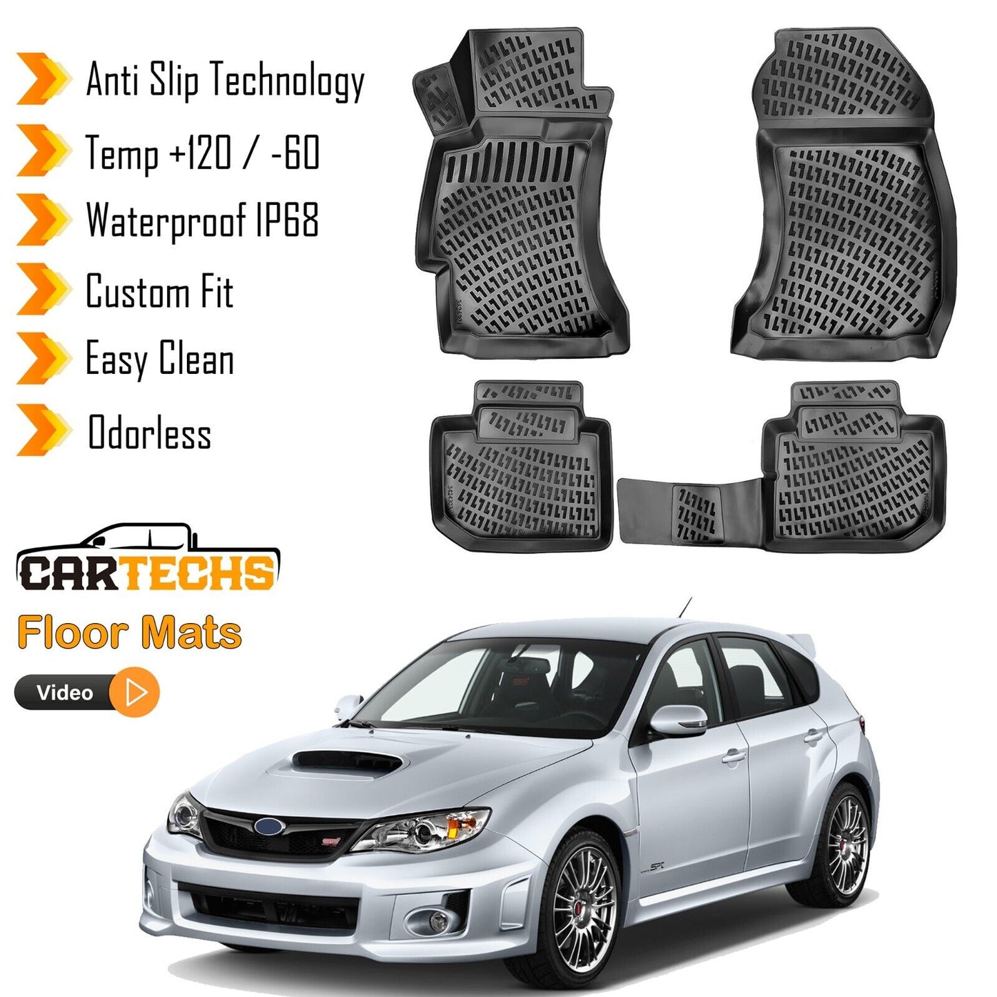 Floor Mats Liner Fits Subaru Impreza 2007-2014 Waterproof All Weather 3D Molded