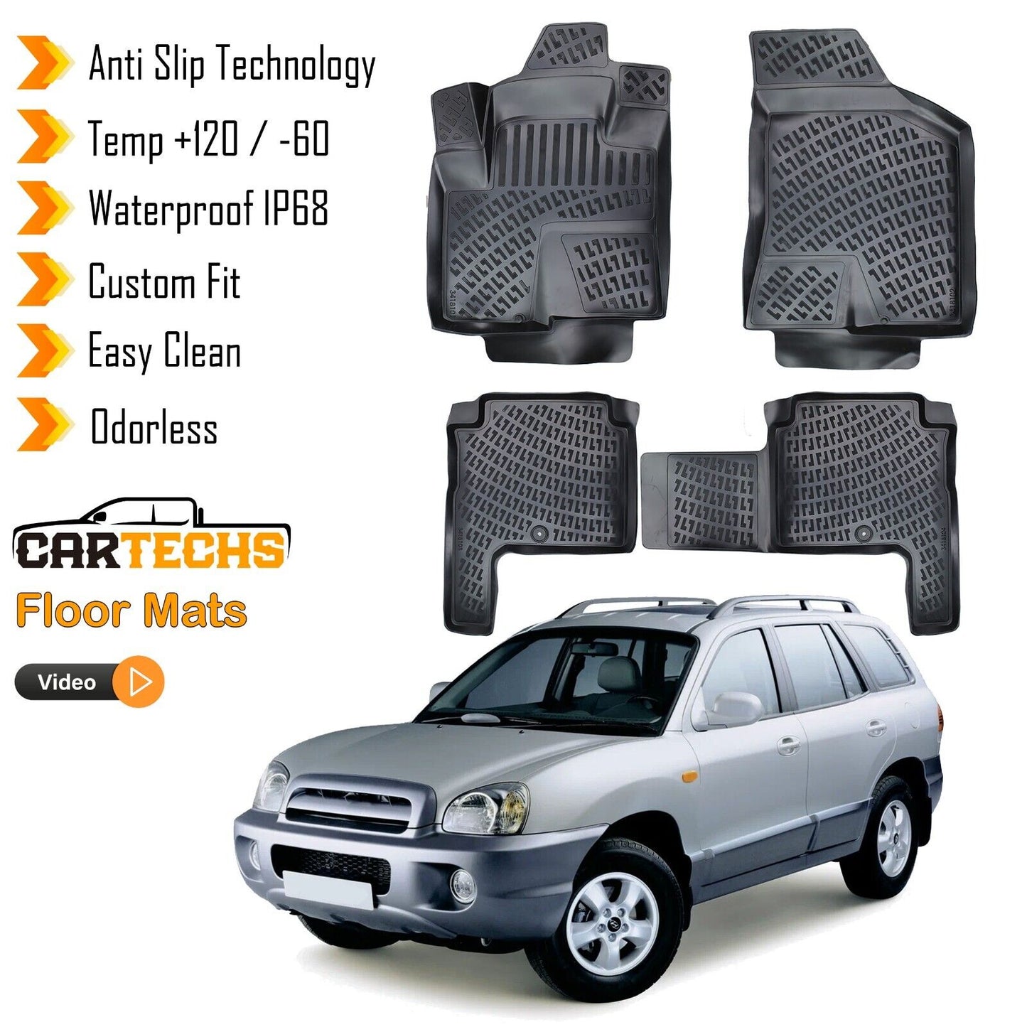 Floor Mats Liner Fits Hyundai Santa Fe 2007-2012 Waterproof Car 3D Molded Black
