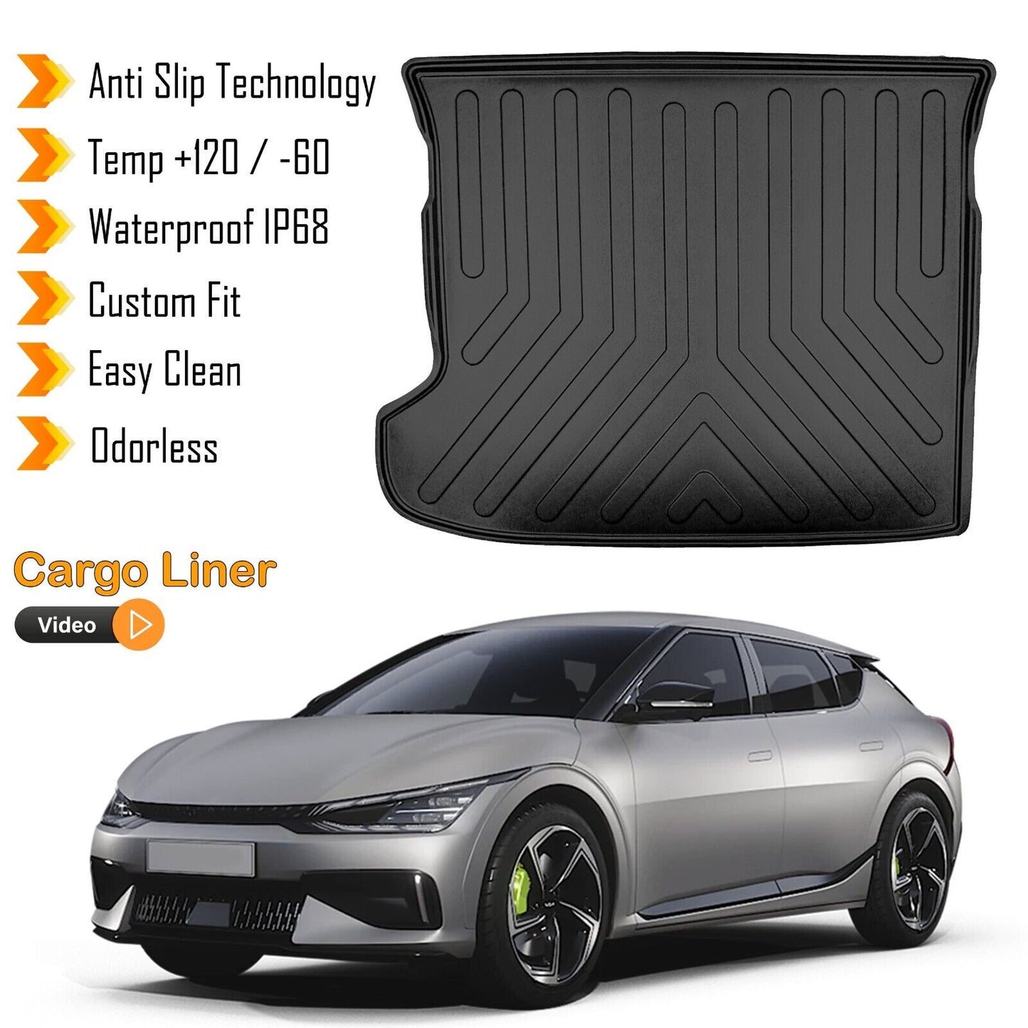 Cargo Liner Rear Trunk Floor Mat For Kia EV6 2022-2024 3D Boot Tray Black