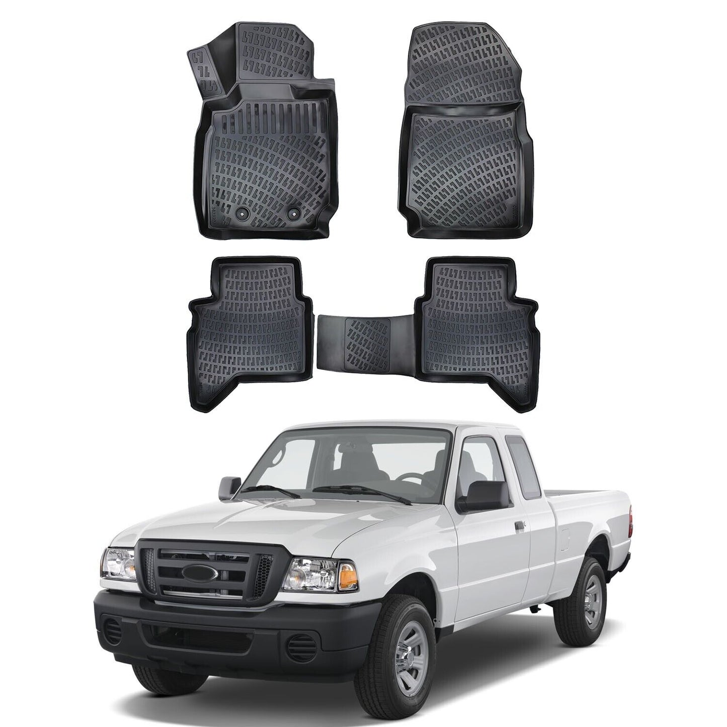 Floor Mats Liner For Ford Ranger 2011-2022 Waterproof 3D Molded All Weater Black