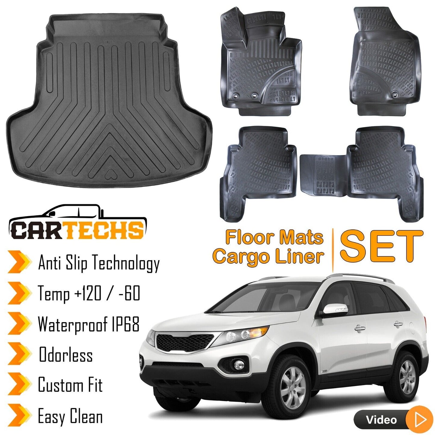 Floor Mats + Cargo Trunk Liner For Kia Sorento 2010-2015 Rubber Waterproof SET