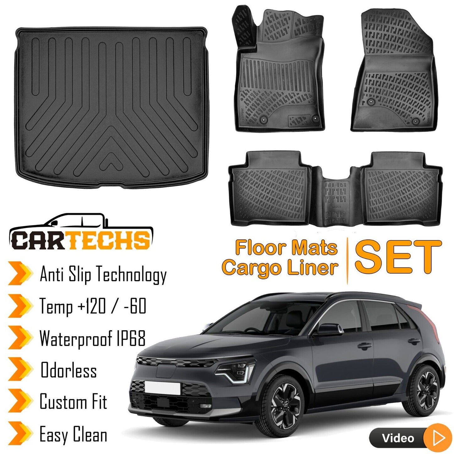 Floor Mats +UPPER Cargo Trunk Liner For Kia Niro Hybrid 2022-2024 Waterproof SET