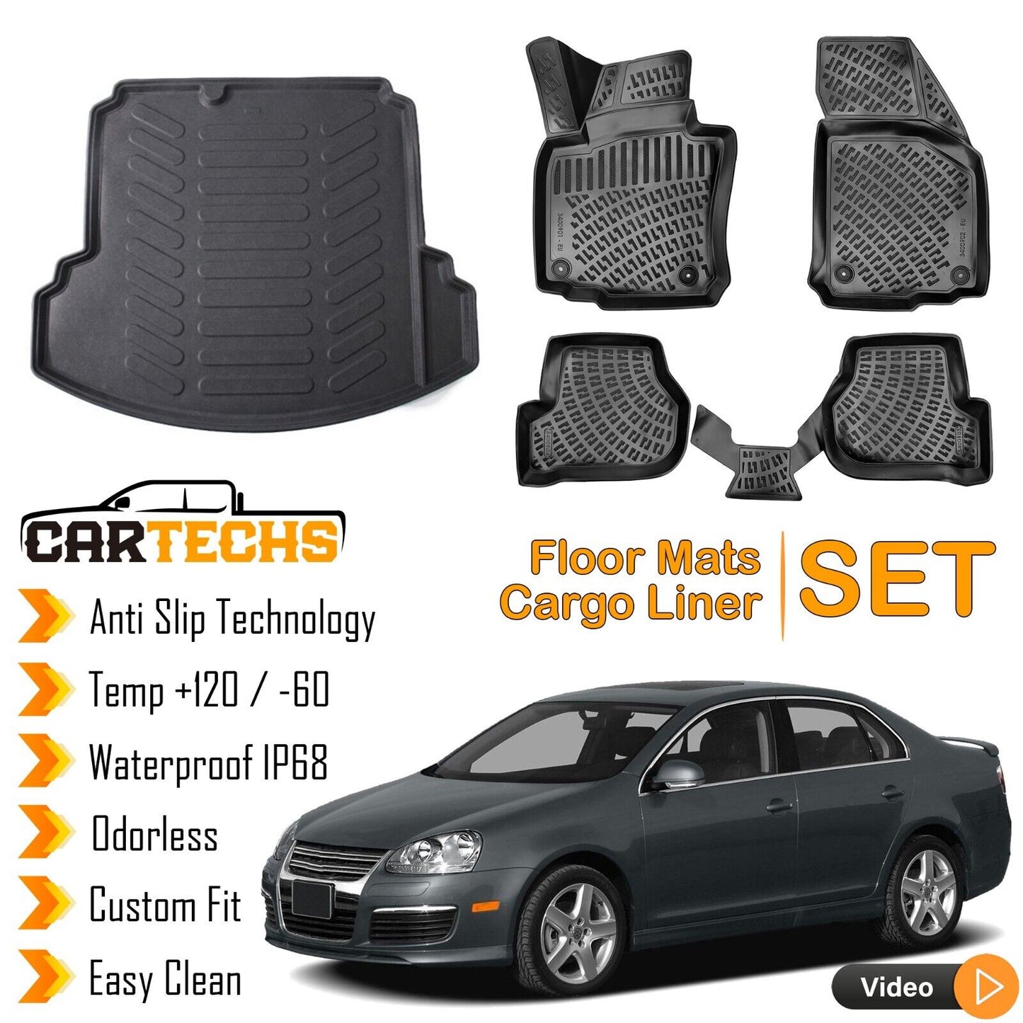 Floor Mats + Cargo Trunk Liner Fits Volkswagen Jetta 2005-2010 3D Waterproof SET